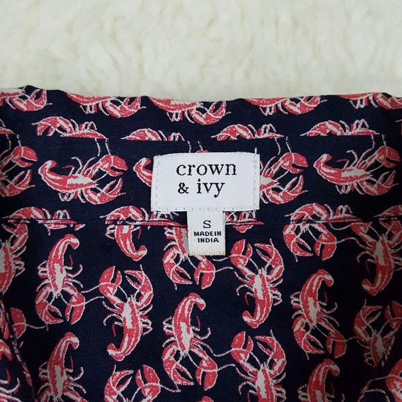 Crown & Ivy Lobster Crawfish Print Shirt Top Sz S - Picture 5 of 8